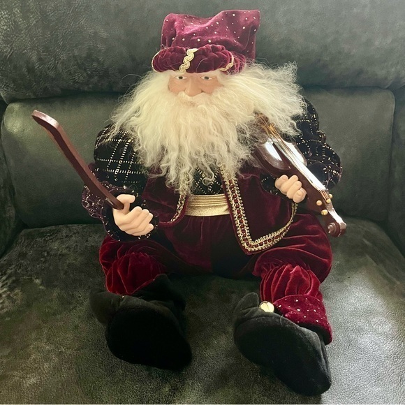 Kirkland Signature Other - Costco Kirkland Velvet 14" Santa w/Fiddle Shelf Sitter Christmas‎ Decor Mantel